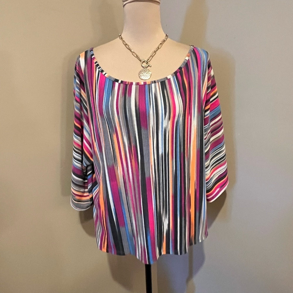 Vibrant Multicolor Striped Scoop Neck Blouse, XL